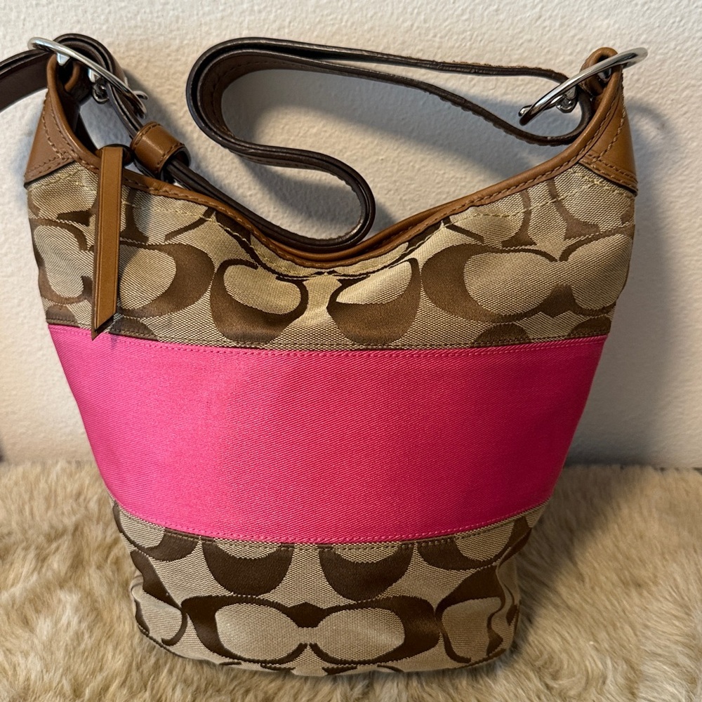 Coach Signature Canvas Hobo Shoulder Bag | 💖Leather Trim | Adjustable Strap.